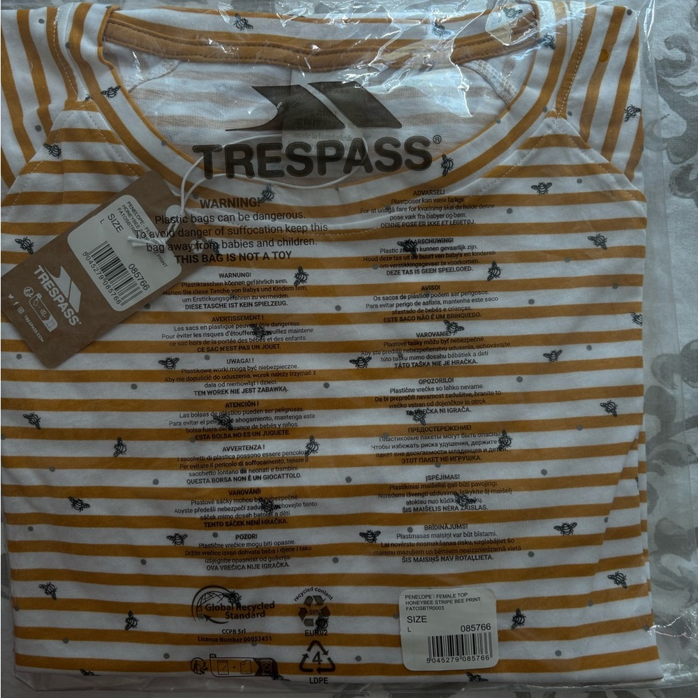 Trespass Honeybee Stripe Top in Yellow and White